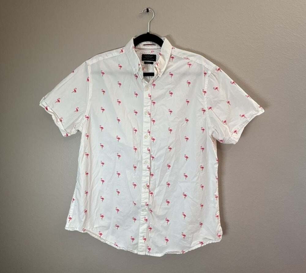 Cactus Man by Ricky Singh Slim Fit Flamingo Print Short Sleeve Button Down Shirt